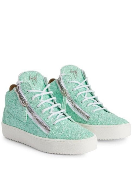Giuseppe Zanotti Shoes - Giuseppe Zanotti Mint Glitter Zip-Trim Platform Sneakers